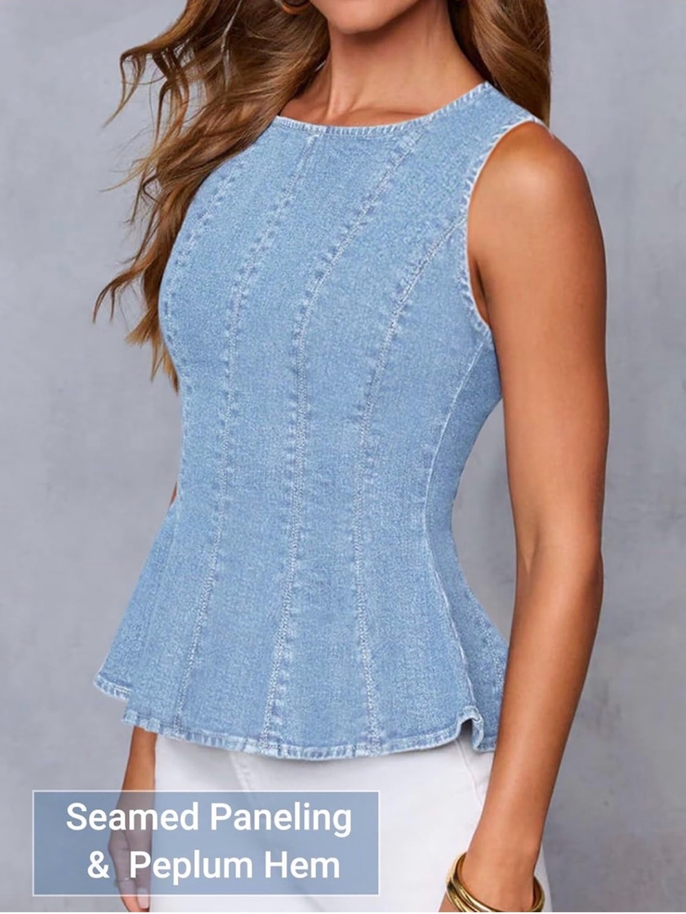 NWT Light Blue Denim Peplum Tank Top - Size Small - Picture 4 of 6